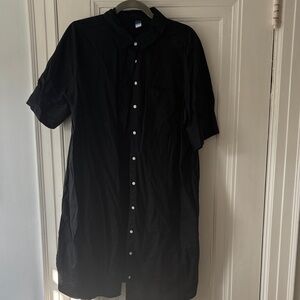 Old Navy Black Casual Button Down Shirt Dress EUC Sz L